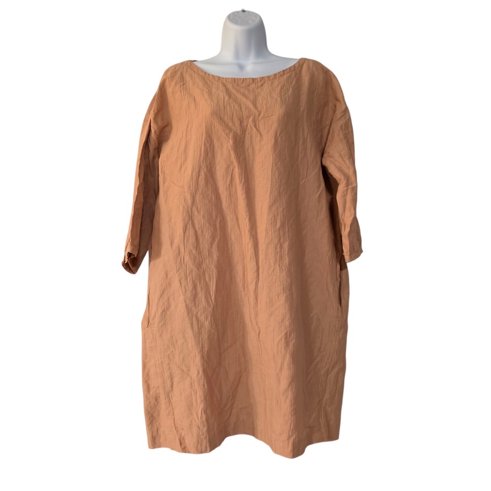 Eileen Fisher Womens Dress Peach Pink M Boat Neck Woven Kimono Sleeve Pullover